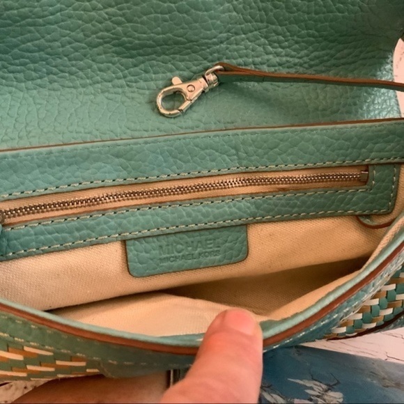 MICHAEL Michael Kors | Bags | Michael Michael Kors Mirella  Michael Michael Kors small turquoise an tan bag